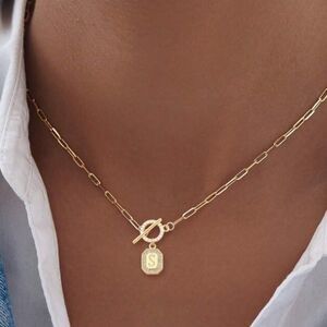 Gold Initial Charm Toggle Necklace